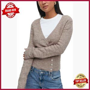 V Neck Wrap Sweater Cardigan Long Sleeve Side Button Slim Fit Crop Top